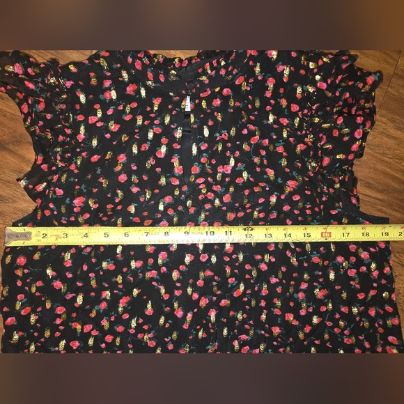J. Crew Black Red Gold Ruffle Flutter Sleeve Floral Top Medium - Picture 6 of 8